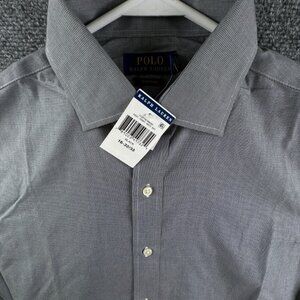 NWT Polo Ralph Lauren Button Up Shirt Men 16 32/33 Gray Easy Care Houndstooth